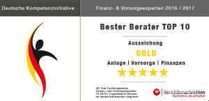 Siegel mit der Bewertung Gold im Bereich Bester Berater Top 10